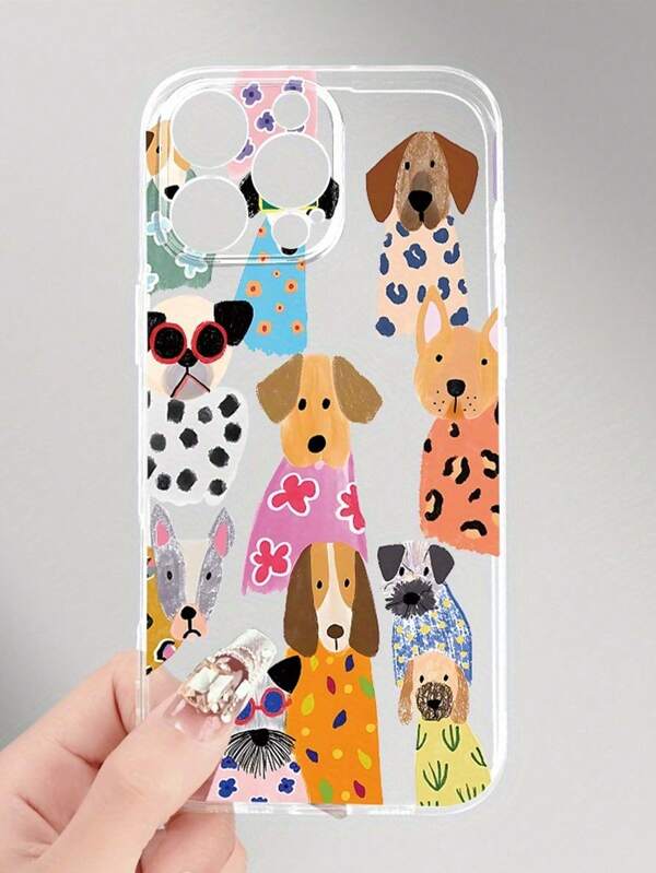 1 pieza Funda de teléfono pintada con perro de dibujos animados transparente, gruesa y a prueba de golpes. Cubierta protectora de teléfono compatible con /Galaxy/Redmi