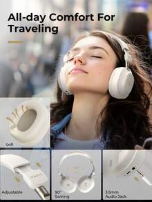 havit LIFE NC01H 可折叠主动降噪立体声无线耳机，80 小时长续航，低延迟，包耳式耳机，轻巧便携，可通过应用程序进行个性化设置，紫色礼品选择 - 米色 - 查看 10