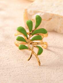 1 Pc Fashion Creative Stainless Steel Colorful Ring With Leaf Geometric Elements Suitable For Daily Use Holiday Dating Gift Jewelry - Multicolor - View 17