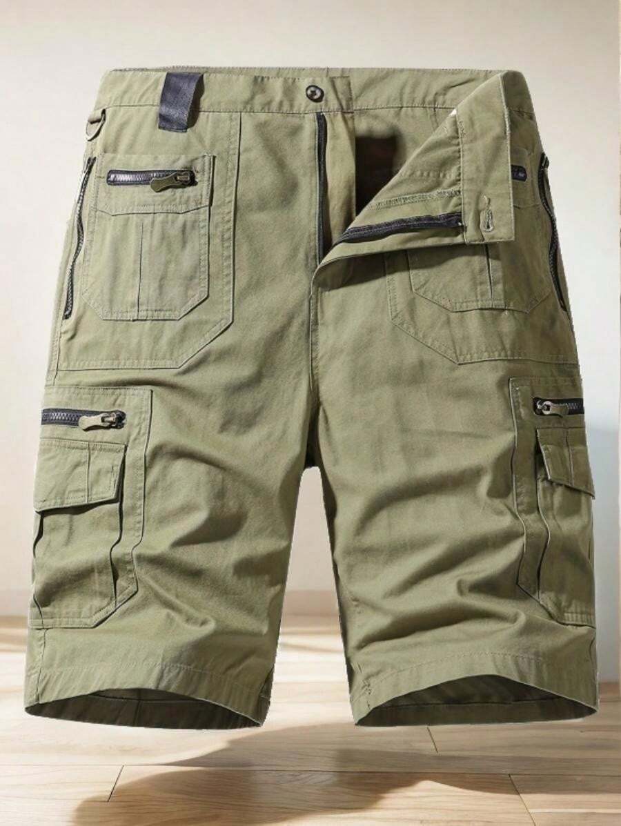 hoteel Mens Cargo Shorts Pockets Hiking Shorts Regular Fit Men's Elastic Waist Cotton Cargo Long Shorts - 淺綠色 - 查看 1