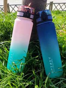 1pc, Large Capacity Frosted Gradient Color Fashion Sports Water Bottle Portable Outdoor Plastic 1000ml Water Bottle With Rope