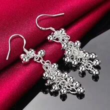 925纯银镀层光滑葡萄珠耳环 时尚女士魅力耳环 婚礼首饰 - 銀色 - 查看 3