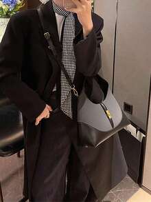 拼色小众设计饺子包，百搭通勤单肩斜挎包，手提包，适合日常通勤，休闲约会，购物 - 黑色 - 查看 4