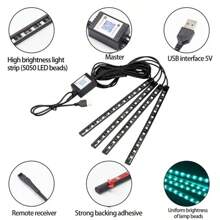 Wisciton Strisce di luci a LED per interni dell'auto, ambiente luci ambientali da 36, 48 o 72 LED, RGB, decorative, con connettore USB e sigaretta, luci per l'ambiente interno dell'auto