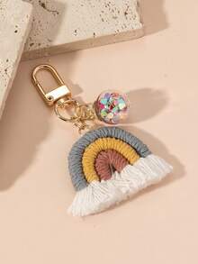 1pc Creative Woven Bohemian Style Keychain With Rainbow Tassel Pom Pom Decoration, Accessory For Bag Car Accessories Bag Charm - Multicolor - View 2