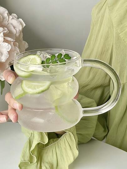 1pc 480ml Unique Bubble Glass Bow Tie Mug, Multifunctional Coffee/Tea Cup, Elegant Drinking Glass, Summer Beverage Bottle Alternative, Suitable For Home, Office, Travel, Great Gift For Women, Back To School Supplies (Straw Not Included)