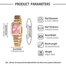 1 件女士时尚石英表，简约刻度方形表盘，优质镀金表壳，不锈钢表带，适合生日、周年纪念、母亲节礼物 - 彩色 - 查看 6