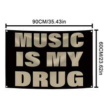 MUSIC IS MY Music 抽象卡通艺术设计挂毯彩色壁挂旗适用于卧室客厅宿舍万圣节派对装饰，现代音乐艺术挂毯横幅礼物