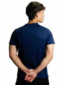 Men's Polyamide Short Sleeve Gym Fitness Sports Plain T-Shirt - Màu xanh hải quân - Xem 2