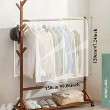 1Pc Translucent Garment Rack Cover Clothes Rack Cover Adult Kids Clothes Protector Waterproof Dustproof Clothes Closet Storage Organizer With Top Strap Design - White - View 16