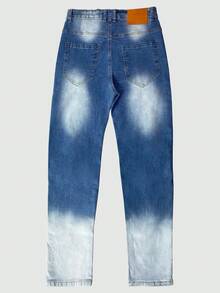Distressed Acid Wash Elastic Skinny Jeans With Slant Pockets For Men - Baby Blue - View 5
