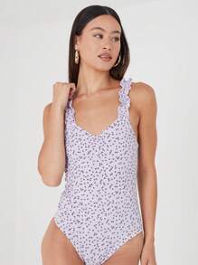 brave soul Body cu imprimeu floral și bretele, cu salată verde, liliac