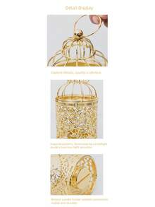 Gold Metal Electroplated Birdcage Shaped Candlestick Home Decor - Multicolor - View 3