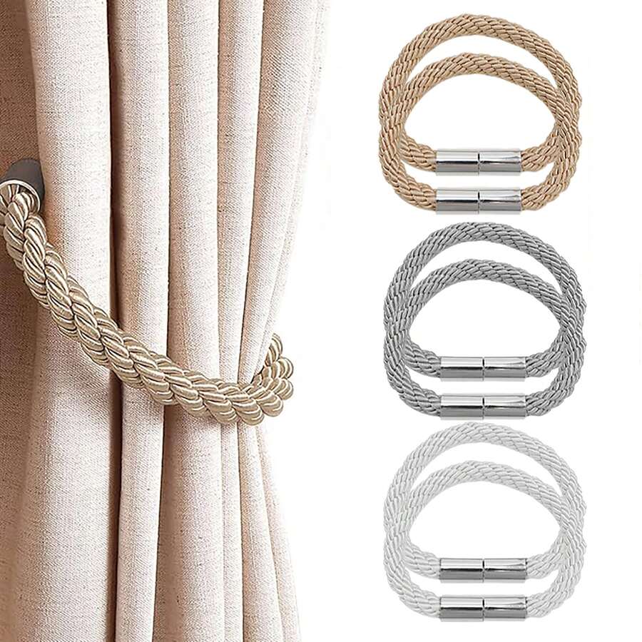 1pc Magnetic Curtain Tie Back, Curtain Rope Holder, Convenient Decorative Curtain Tiebacks, Modern Minimalist Style, Woven Rope Curtain Fastener Suitable For Thin Or Thick Home And Office Curtains