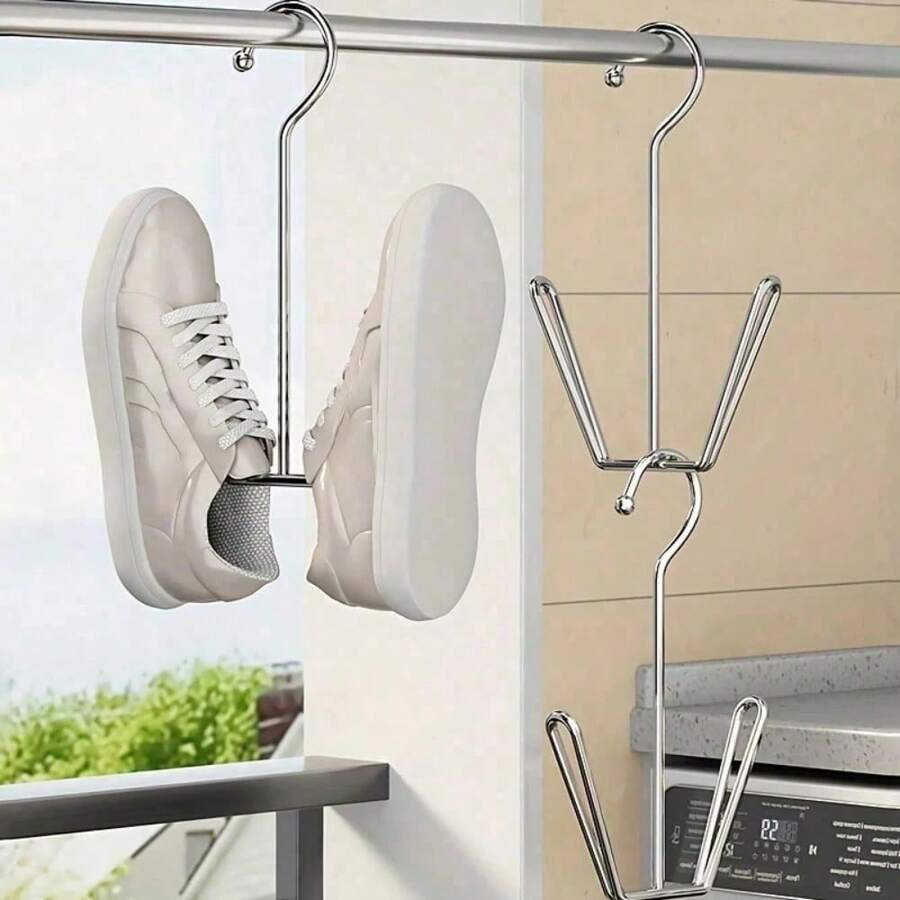 1/5 piezas Estante de secado de zapatos de acero inoxidable, estante de secado de zapatos para el hogar, ganchos resistentes al viento para balcón exterior, estantes de secado