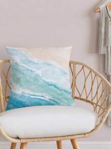 2 Pcs Wave Pattern Cushion Covers, Blue Wave Marble Textured Pillow Shams, Vacation Style Polyester Single-Sided Printing Hidden Zipper Pillow Cases, Without Pillow Inserts, Home Decor, Suitable For Summer Party, Pool Decoration, Bedroom, Living Room, Dorm, College Bedding, 45x45cm