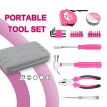 High-End Professional 24/46 Piece Tool Set Pink Household Tool Box Set-Alloy And Plastic, Allen Wrench, Screwdriver, Pliers, Daily Home Maintenance Tool Set, Combination Set - Pink Upgraded Version - View 6