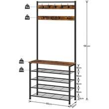 Coat Stand, Coat Rack With Shoe Storage, Free Standing Hall Tree With 9 Hooks, Shoe And Coat Rack For Hallway, Entryway, Metal Frame, Sturdy, Industrial, Rustic - Brown - View 6