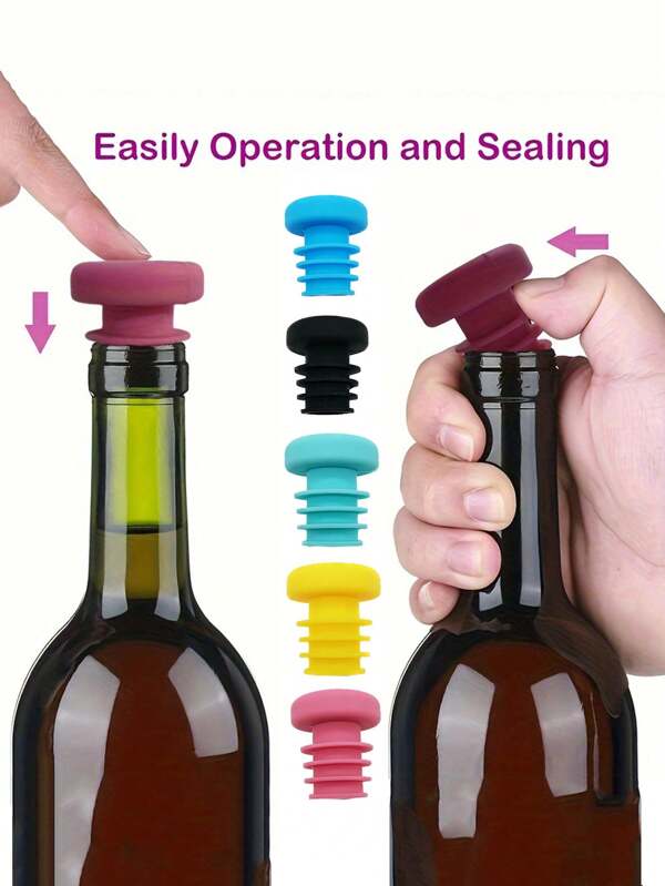 1/5 pièces Bouchon de vin en silicone simple et facile à utiliser, bouchon de bouteille de vin/bière en silicone, bouchon de boisson au champagne, bouchon de liège en silicone réutilisable, convient pour les bouteilles de vin, bière, champagne, sûr pour le lave-vaisselle, garde le vin frais