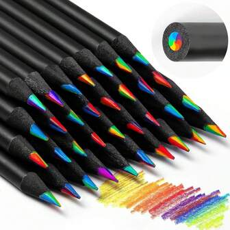 6pcs-12pcs Multicolor Rainbow Colored Pencils - Vibrant 7-In-1 Lead, Black Body With Colorful Tips For Artistic Drawing And Creative Projects, Student Art Supplies|Sleek Black Design|Vibrant Lead Pencils Back To School