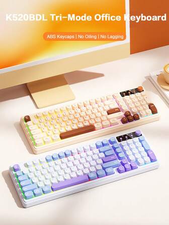 BOW BOW Ergonomic Bluetooth5.0/2.4G/USB-C Multi-Device Keyboard With Volume Knob And RGB Backlit 99 Keys Rechargeable Wireless Computer Keyboard For Win/Android/IOS/ OS(1500mAh)