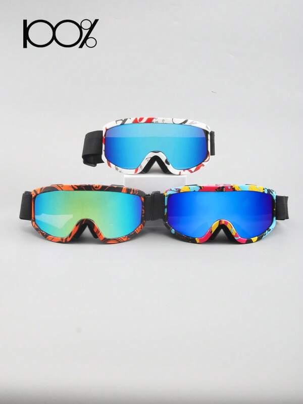 1 Pair Unisex Water Transfer Printed Foam Padded Anti-Fog Sports Goggles For Skiing, Cycling, Outdoor Activities Winter Accessories