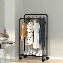 LIVINGANDHOME Living And Home Double Rod Garment Rack - Rolling Clothing Organizer With Storage Shelf (57.5x115cm Black) - Black 57.5cm W X 30cm D X 115cm H - View 6