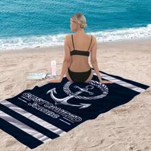 1pc Personalized Name Beach Towel - Nautical Anchor & Rope Design, Super Absorbent & Quick Drying Swim Towel, Perfect For Beach, Swimming, Camping And Travel, Beach Essential | Nautical Theme | Polyester Towel, Beach Accessory Summer Holiday Bathroom Decor,Beach Mode On Beach Essentials