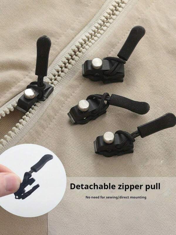 6 Packs Universal Zipper Repair Kits, Quick Fixers - Easy To Install, Seamless Zipper Slider Replacement For Jackets, Luggage, Backpacks, Boots - Durable Black Zipper Pull