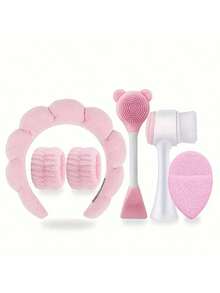 7-Piece Facial Cleansing Set, Deep Cleansing Beauty SPA Mask Brush Set, Scrunchies Set, Silicone Gentle Face Brush, Soft Velvet Headband, Gentle Exfoliating Brush, Portable Skincare Tool Set (With Wash Bag), Suitable For Women, Ideal Christmas Gift, Fragrance-Free, No Power/Battery Required