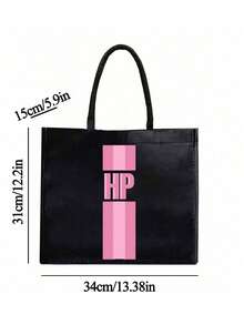 Customized Striped Letter Print Tote Bag - Customizable Name, Reusable Square Shopping Bag, Waterproof Beach Bag For Women, Large Capacity Handbag, Portable Work Tote, Back To School Gift, Mother's Day Gift, Women's Beach Bag, Beach Wallet, Elegant Ladies Bag, Concert Essentials, Wedding Supplies, Holiday Must-Have, Back To School Gift, Luxury Choice, Teacher's Day Gift, Women's Work Bag - Black - View 5