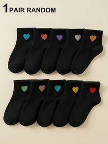 10 Pairs Heart Design Soft Socks For Toddlers & Kids - Black - View 6