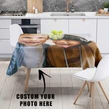 1pc Customized Photo Tablecloth - Design With Your Photos Or Text, Machine Washable, Reusable, Stain Resistant, Suitable For Weddings, Christmas, Mother's Day, Halloween, Easter - Parties, Restaurants, Cafes, Buffets, Picnics - Indoor And Outdoor Use