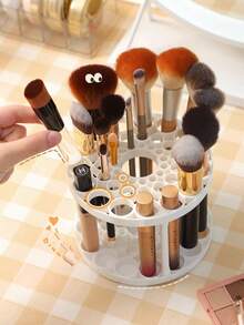 45 Löcher, 360° drehbarer Pinselorganizer - Kunststoff Einsatz Montage Lagerung Regal mit Lackfinish, abnehmbar für Kunstpinsel, Stifte, Make-up-Tools - platzsparendes weißes Schreibtisch-Zubehör - Verschiedenfarbig - Übersicht 1