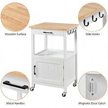 Rolling Kitchen Trolley Cart Small Kitchen Island On Wheels With Drawer And Storage Cabinet Sheing Unit For Bathroom Kitchen Office Garage White - White - View 4