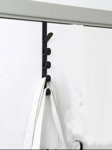 1pc Black Ferric Door Rear Hook, Large Load-Bearing Five Row Door Bag Hook, Non Perforated Clothes And Hat Storage Rack Decorations Autumn Decor Festival Decor Room Decor Home Decor Fall Decor Bedroom Decor