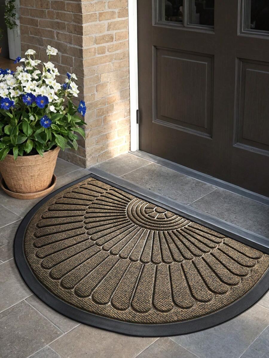 DAJIANG 1 tấm thảm cao su Polypropylene, hình bán nguyệt, sọc phong cách hiện đại cổ điển, dụng cụ cạo, cửa không chặn, dễ vệ sinh, thích hợp cho lối vào ngoài trời và trong nhà, trang trí phòng tắm, thảm trải sàn, thảm trải sàn ngoài trời, thảm chùi chân, trang trí mùa thu, phụ kiện phòng tắm, trang trí lối vào trường học