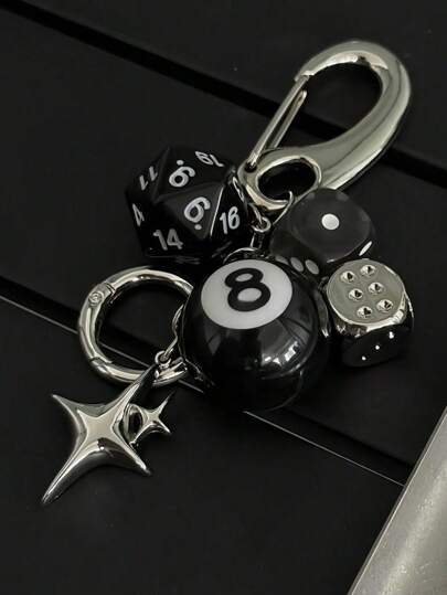 8pcs Dice Pendant Keychain, Handmade DIY Decoration Charms, Vintage Style Keyring, Suitable For Gifts, Bags, Keys, Car Ornaments
