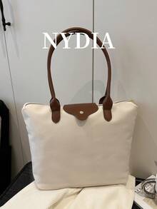 1 件简单百搭休闲百搭纯色大拉链大容量单肩手提包女士可斜挎适合购物、度假、工作和通勤女士时尚单肩手提包 - 米色 - 查看 1