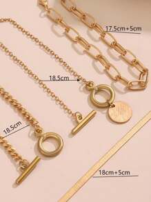 4pcs/Set Punk Metal Style Hollow Chain & Disc Pendant Bracelet (Special Material, Avoid Contact With Water)