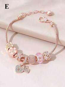 1pc Fashion Luxury Love Bow Flower Bear Crown Bead Bracelet Multi Element Copper Fashion Jewelry For Women, Suitable As Gift For Ladies, Bars, Nightclubs, Traveling, Parties, Casual Everyday Wear
