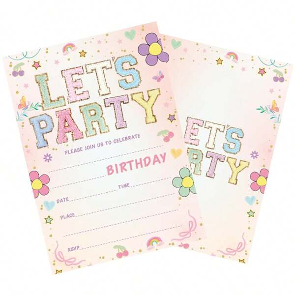 15/30pcs Floral Party Invitation Cards, Double-Sided Printing, Birthday Party Invitations