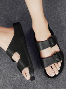 Unisex Teenager Casual Simple Slide Flat Sandals, Slip-On Beach Slippers, Summer