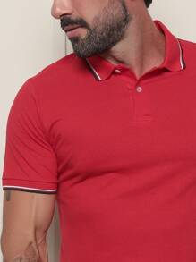 Camisa Polo Masculina Sky Surf Manga Curta Lisa Gola com Botão Camiseta Vermelha