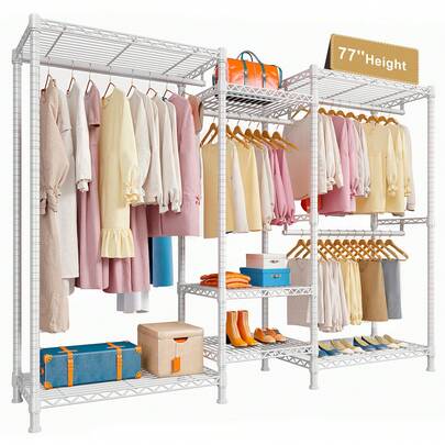 Perchero de 320 kg, resistente, para colgar ropa, portátil, de 195 cm de alto, de alambre metálico, ajustable, para decoración de habitaciones.