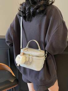 Fashionable Gray Retro PU Mini Handbag (With Plush Pendant Gift) - Grey - View 6