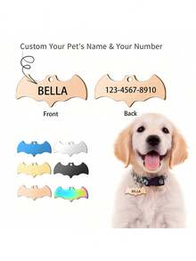 Customized Pet ID Tag/Dog Tag, Personalized Cat & Dog Puppy Pet Identification Name Pendant, Collar Pendant, Pet Accessories Bat Pendant, Perfect Pet Gift, Suitable For Outdoor, Wedding And Party, Prevent Pet Loss! - Multicolor - View 15
