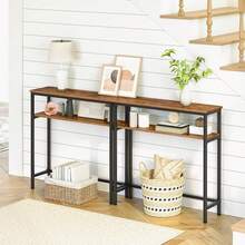 Console Table, Hallway Table With Adjustable Shelf, Slim Sofa Table, 2-Tier Side Table With Storage Shelf, For Living Room, Office, Industrial, Sturdy - Brown - View 3