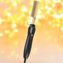 2-In-1 Heated Copper Comb, Suitable For Straight And Curly Hair - Electric Heated Comb With Stand, Convenient Styling, Adult Hair Accessory, Home Hair Care | Fashionable Gold Accents | Durable Styling Comb, Curling Iron Dual-Use Copper Comb Straightener And Curler, Multi-Function Electric Hair Brush Straightener