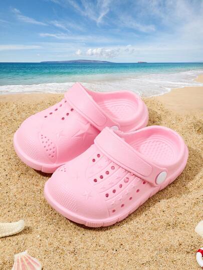 1 Pair Girls' Comfortable & Fashionable Casual Indoor/Outdoor Beach Slippers, Soft Sole Anti-Slip Wear-Resistant Toe Protection, Pink Breathable Sandals